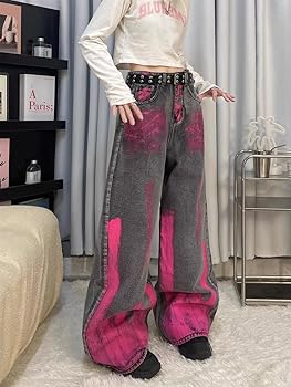【BAON】Reden Pink Stitch Balloon Wide Denim Pants INFLATION Pink Wide Leg Jeans Unisex High Street Washed